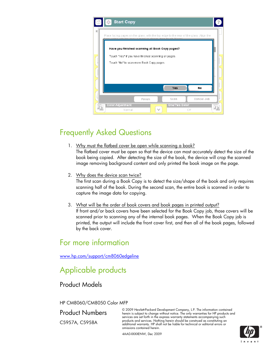 Frequently asked questions, For more information, Applicable products | Product models, Product numbers | HP CM8060 User Manual | Page 7 / 7