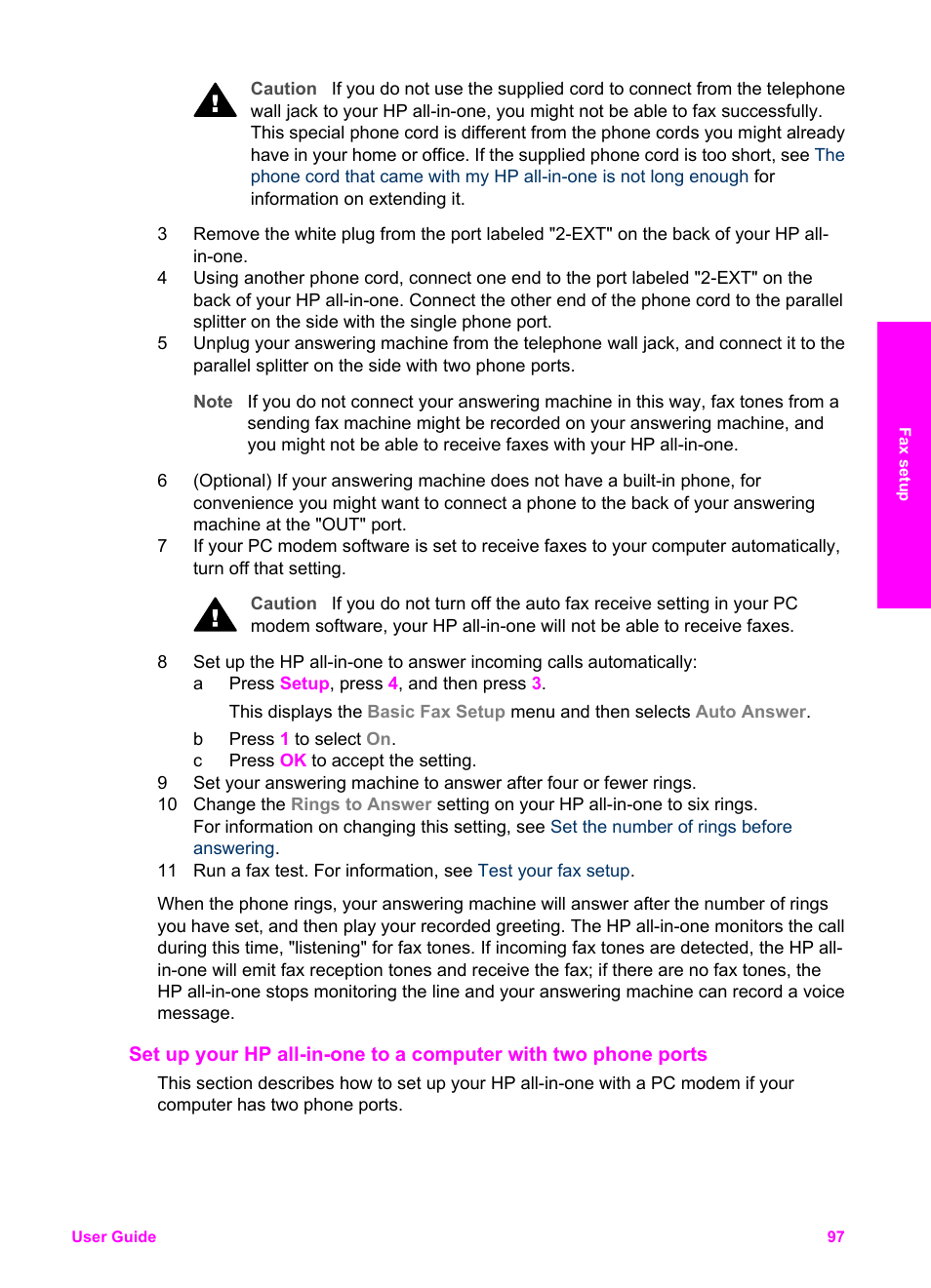 Set up your hp all-in-one to a computer, With two phone ports | HP 2600/2700 User Manual | Page 100 / 241