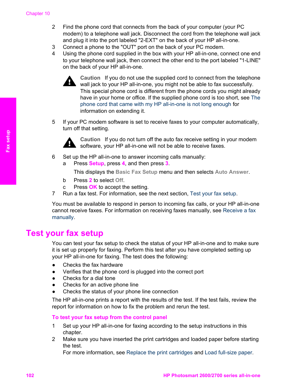Test your fax setup | HP 2600/2700 User Manual | Page 105 / 241