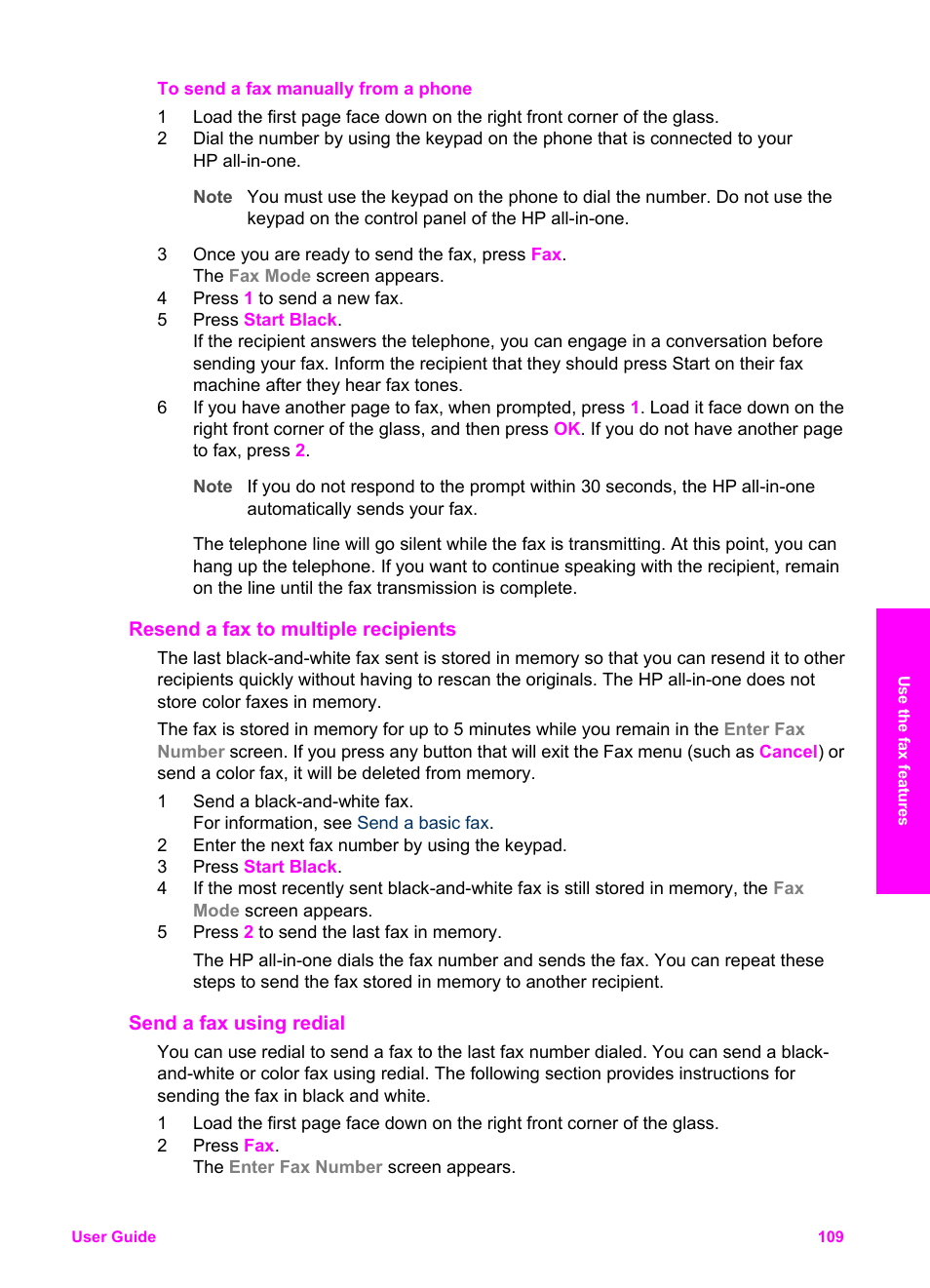 Resend a fax to multiple recipients, Send a fax using redial | HP 2600/2700 User Manual | Page 112 / 241