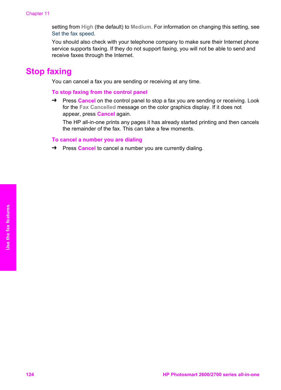 Stop faxing | HP 2600/2700 User Manual | Page 127 / 241