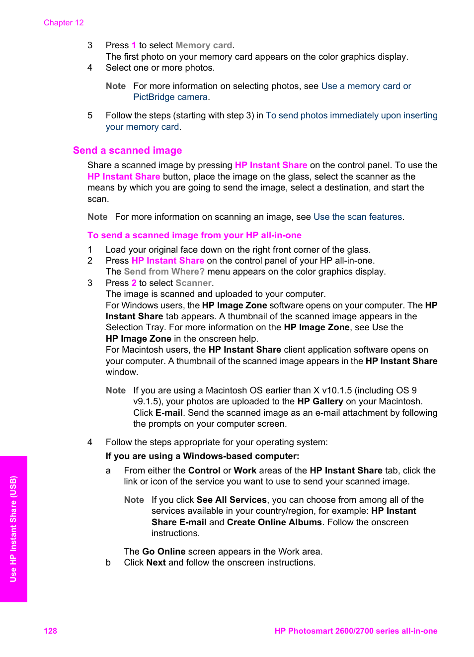 Send a scanned image | HP 2600/2700 User Manual | Page 131 / 241