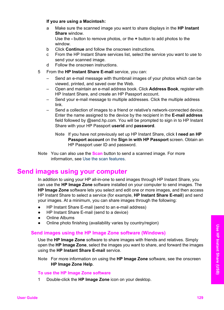 Send images using your computer | HP 2600/2700 User Manual | Page 132 / 241