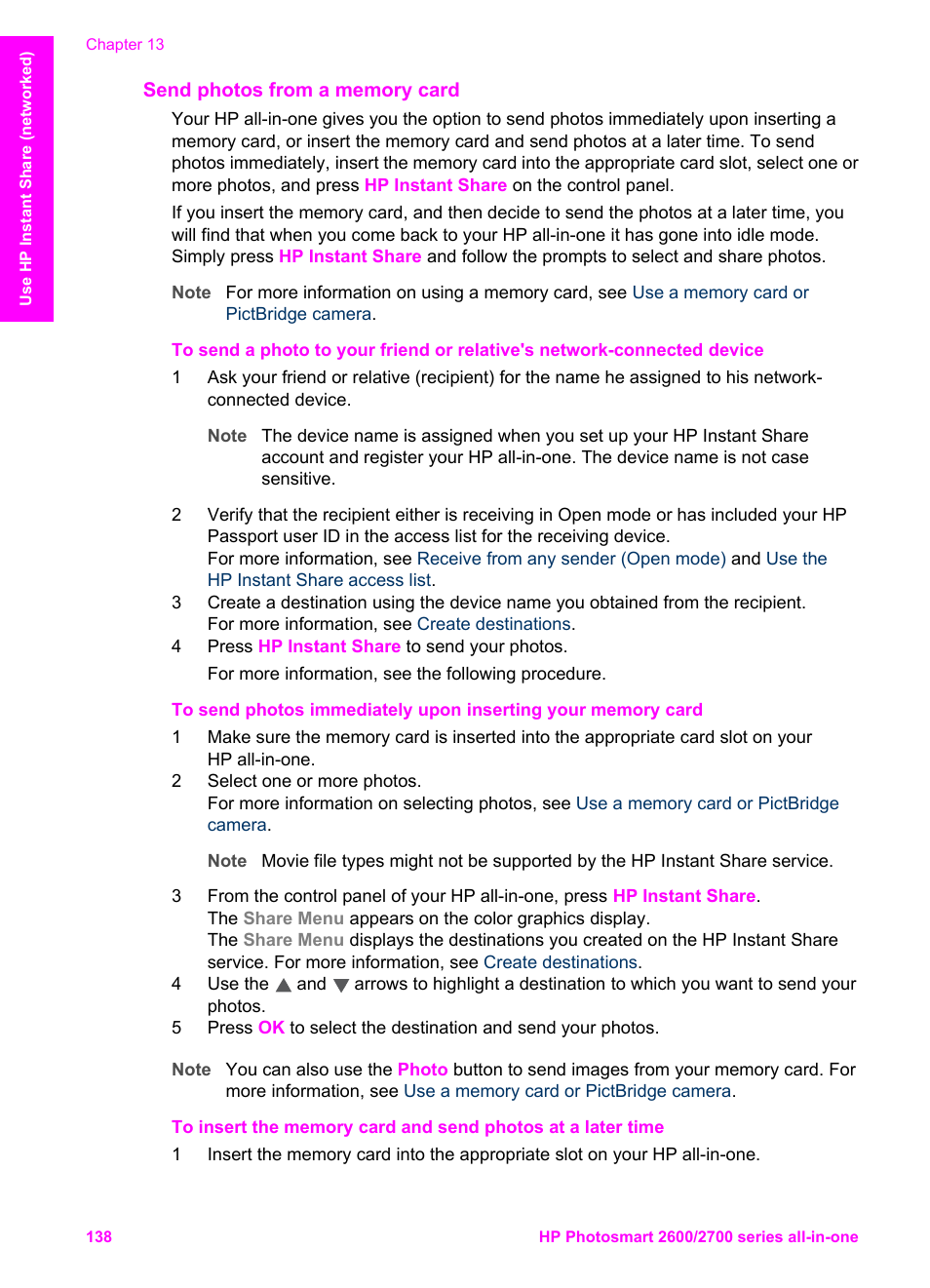 Send photos from a memory card | HP 2600/2700 User Manual | Page 141 / 241