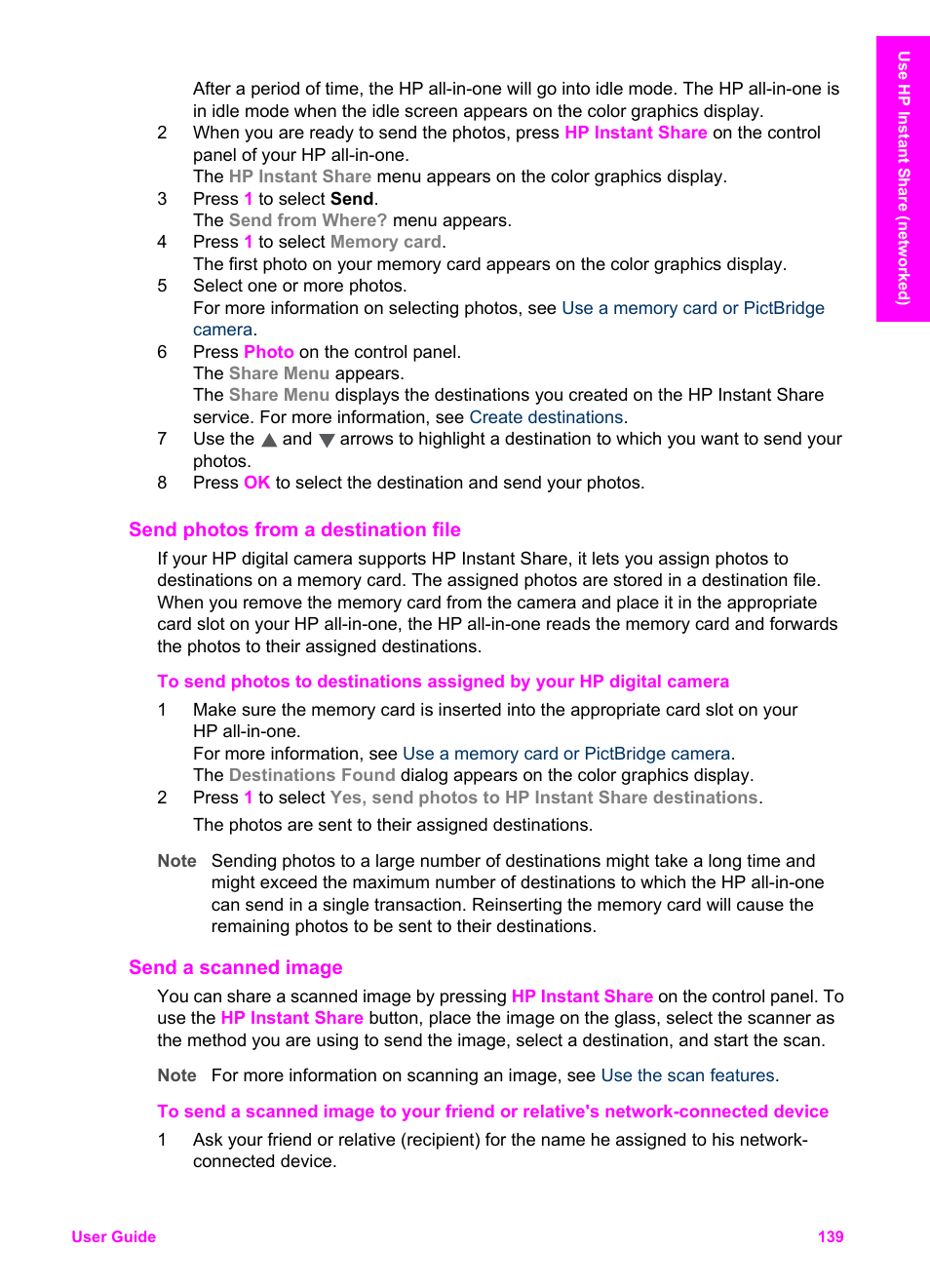 Send photos from a destination file, Send a scanned image | HP 2600/2700 User Manual | Page 142 / 241