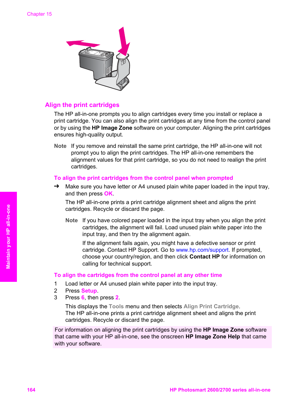 Align the print cartridges | HP 2600/2700 User Manual | Page 167 / 241