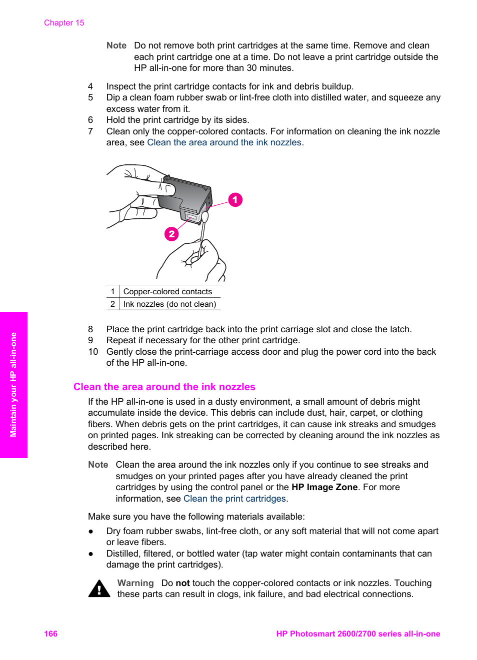 Clean the area around the ink nozzles | HP 2600/2700 User Manual | Page 169 / 241