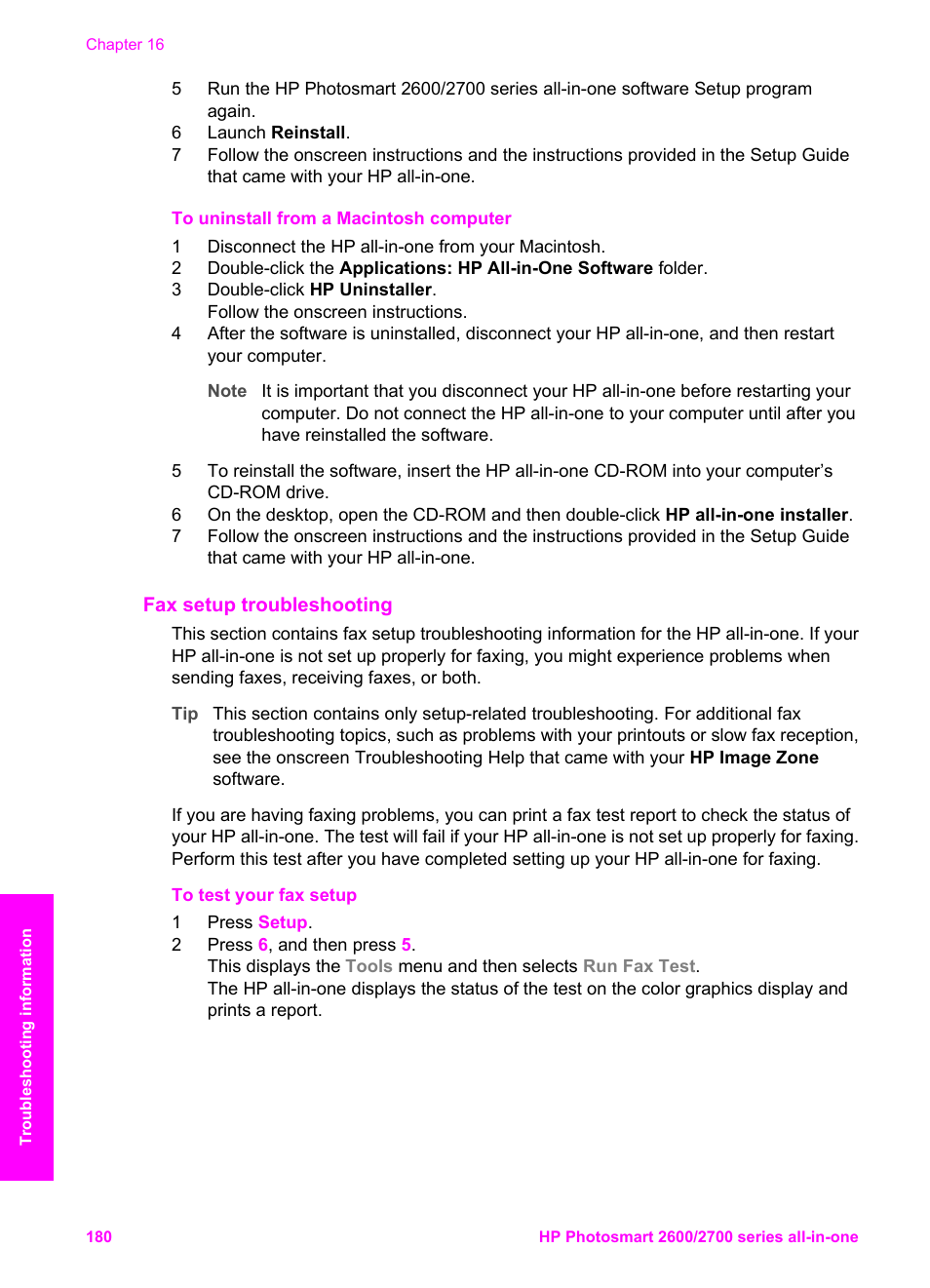 Fax setup troubleshooting | HP 2600/2700 User Manual | Page 183 / 241