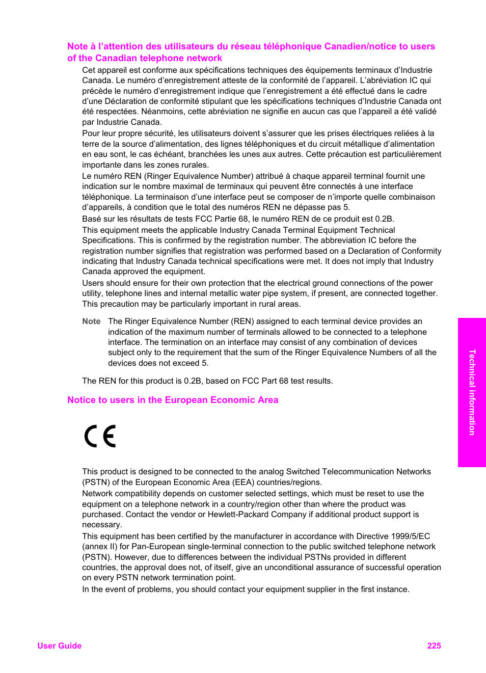 Notice to users in the european economic area | HP 2600/2700 User Manual | Page 228 / 241