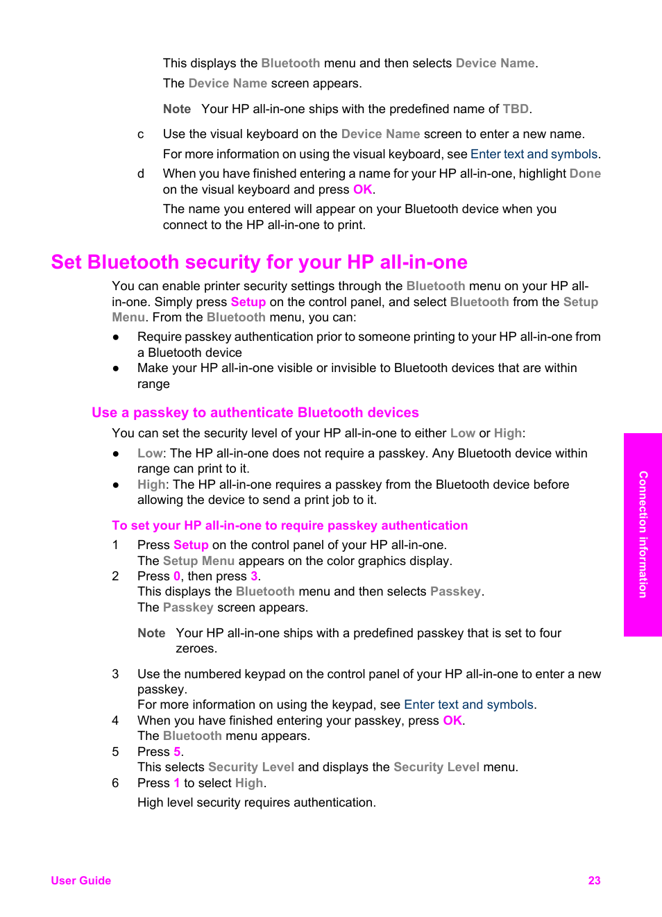 Set bluetooth security for your hp all-in-one, Use a passkey to authenticate bluetooth devices | HP 2600/2700 User Manual | Page 26 / 241