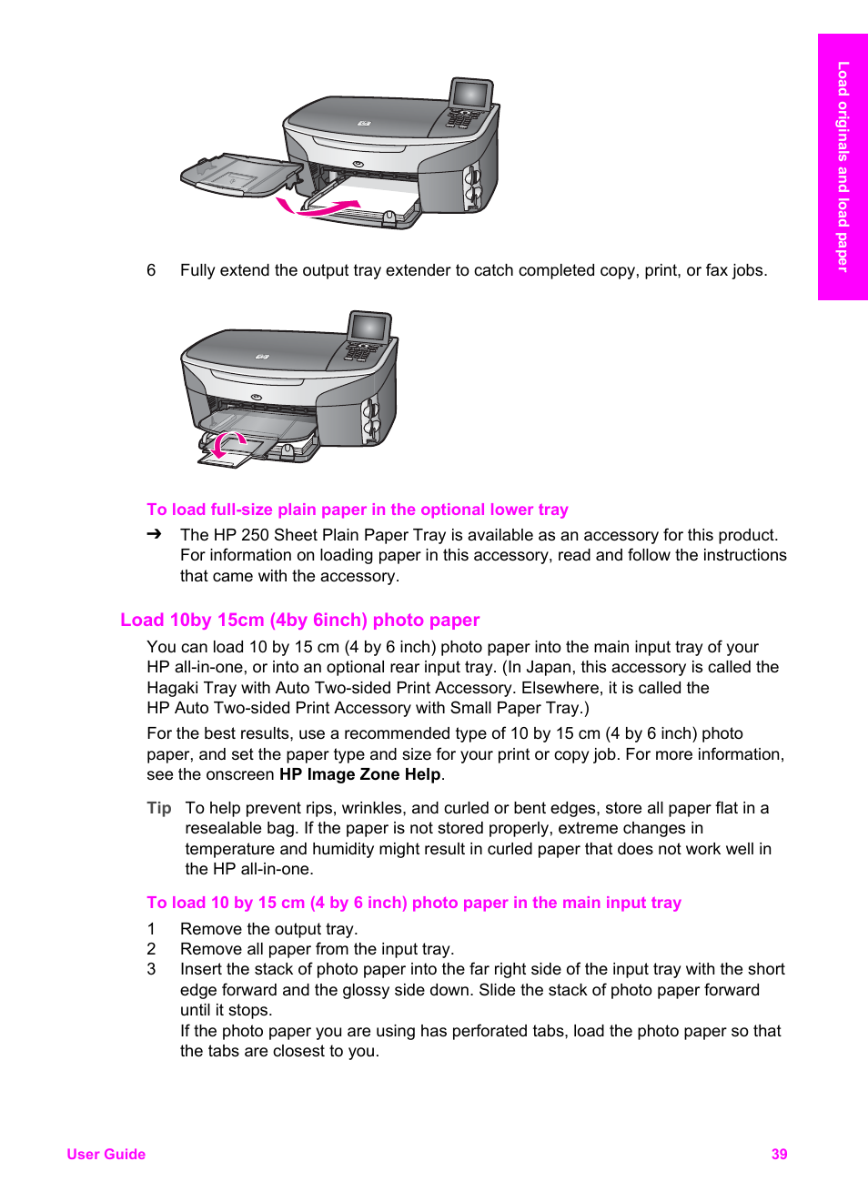 Load 10 by 15 cm (4 by 6 inch) photo paper | HP 2600/2700 User Manual | Page 42 / 241