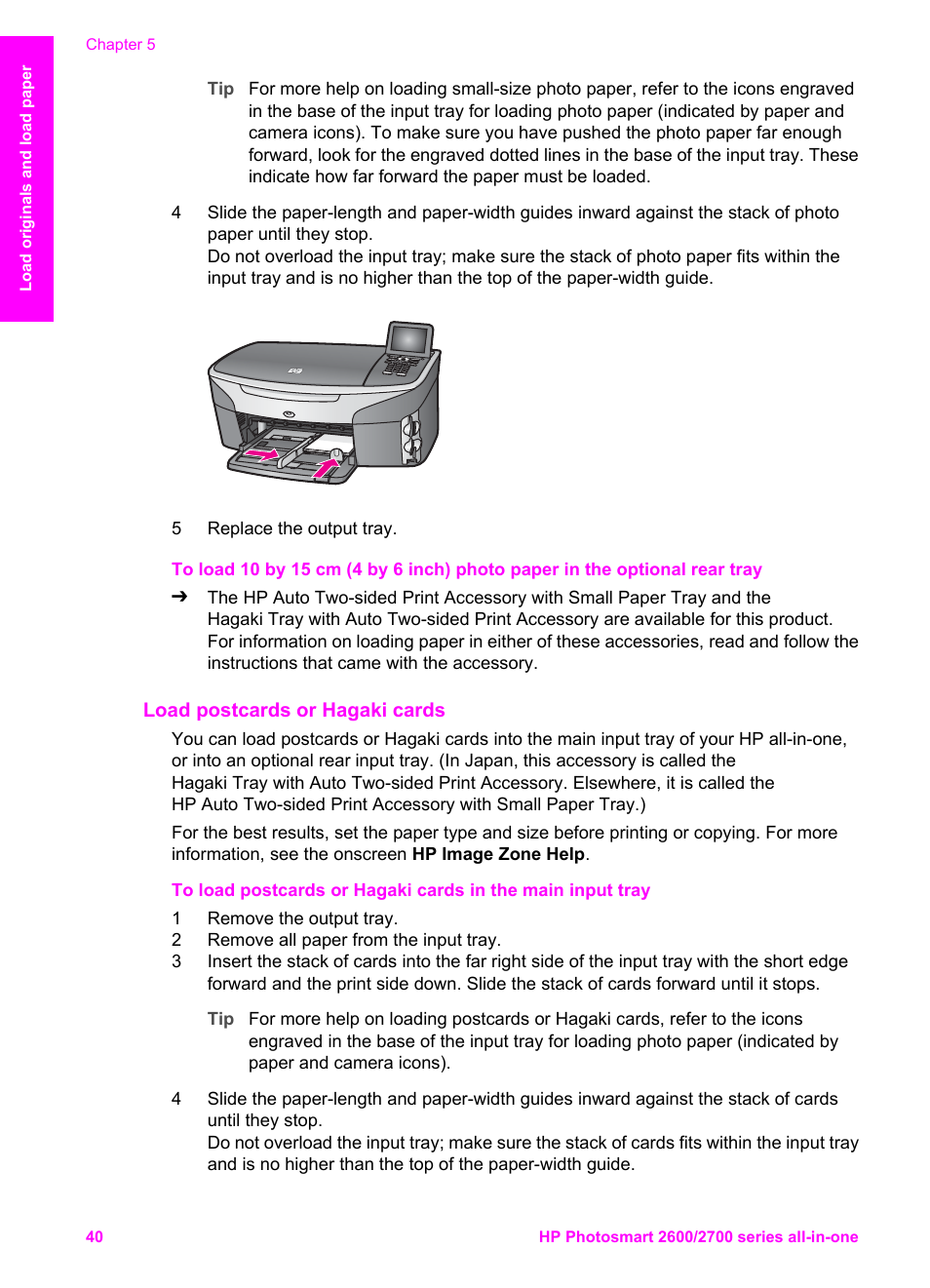 Load postcards or hagaki cards | HP 2600/2700 User Manual | Page 43 / 241