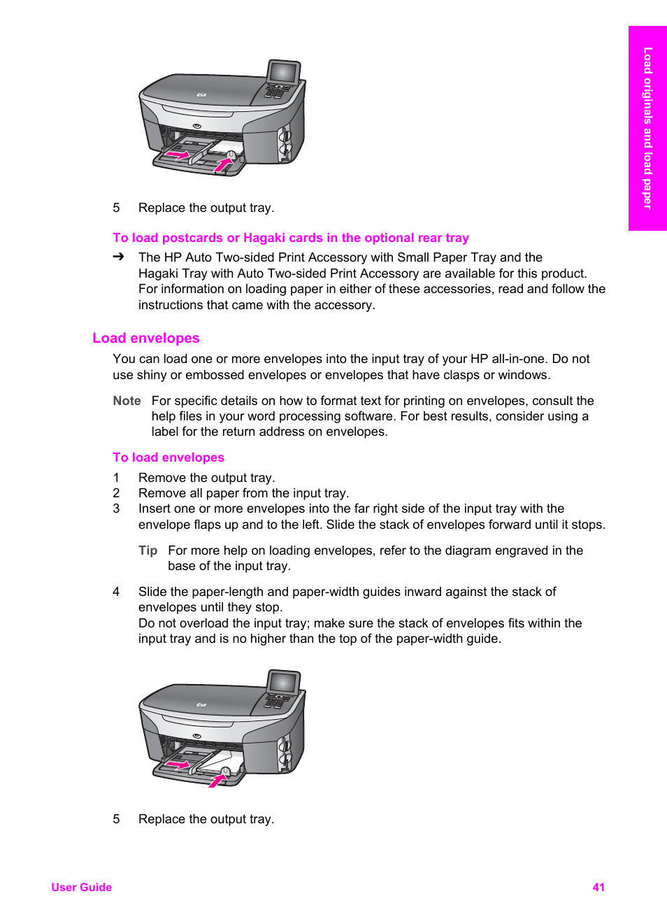 Load envelopes | HP 2600/2700 User Manual | Page 44 / 241