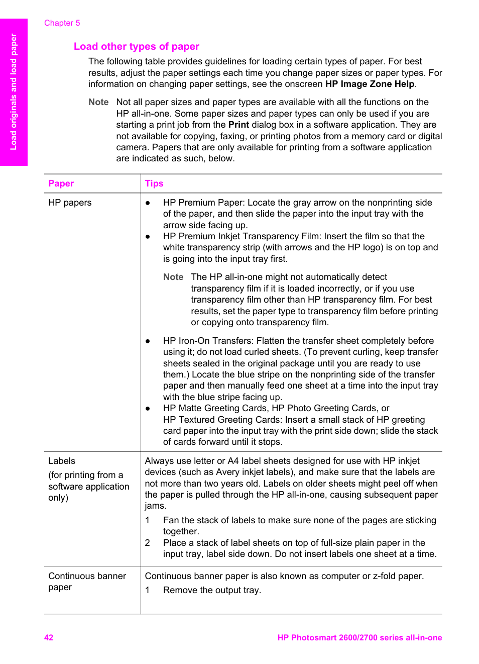 Load other types of paper | HP 2600/2700 User Manual | Page 45 / 241