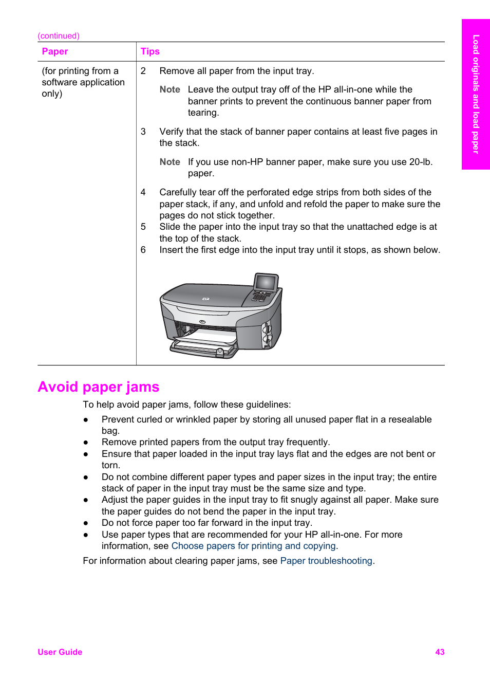 Avoid paper jams | HP 2600/2700 User Manual | Page 46 / 241