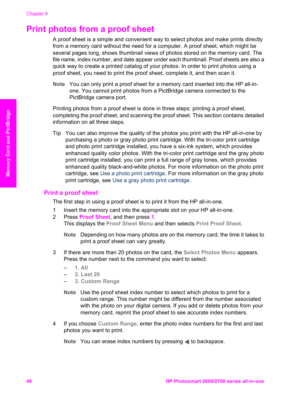 Print photos from a proof sheet, Print a proof sheet | HP 2600/2700 User Manual | Page 51 / 241