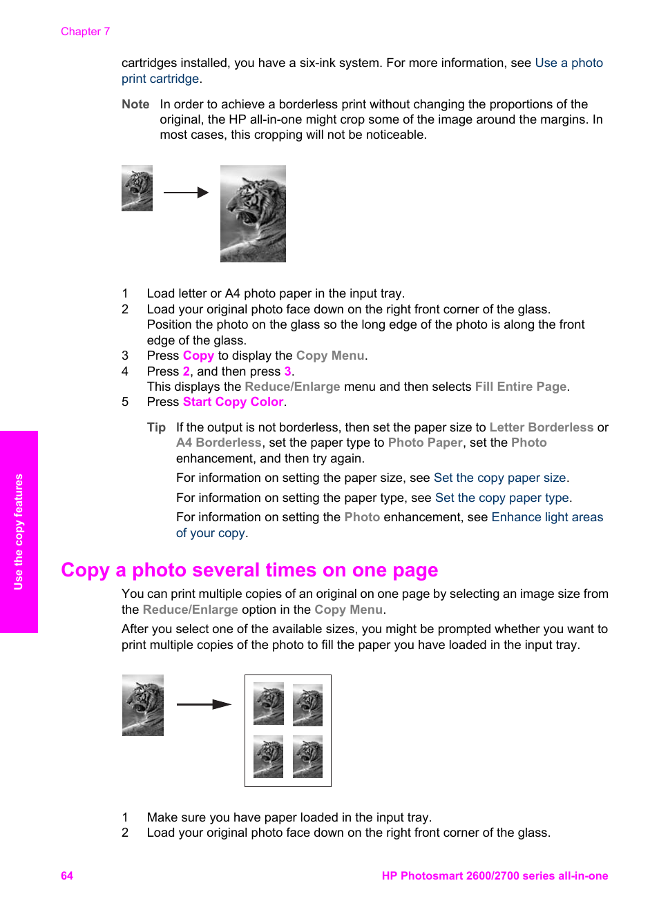 Copy a photo several times on one page | HP 2600/2700 User Manual | Page 67 / 241