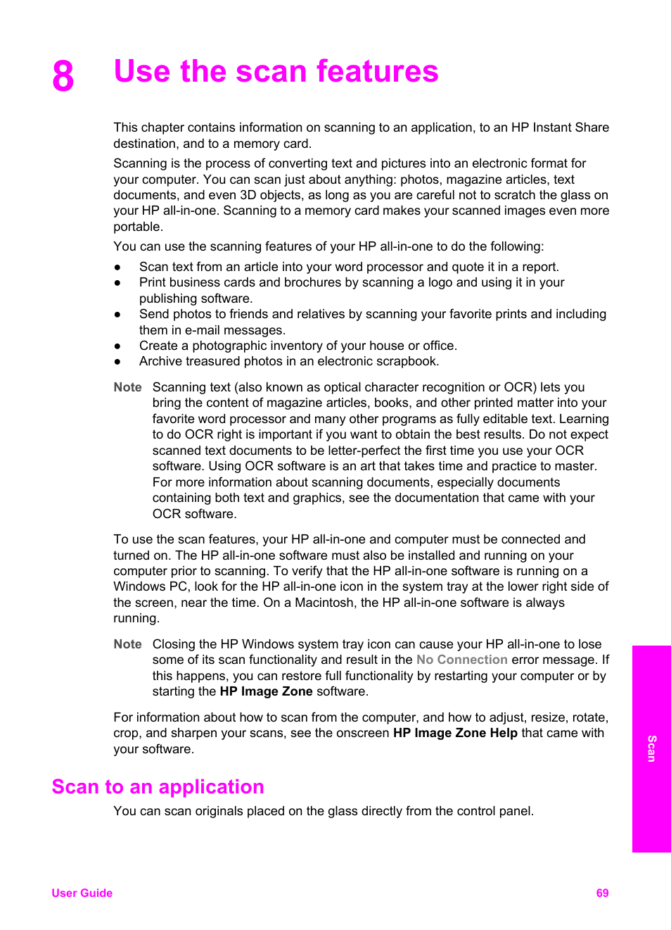 Use the scan features, Scan to an application | HP 2600/2700 User Manual | Page 72 / 241