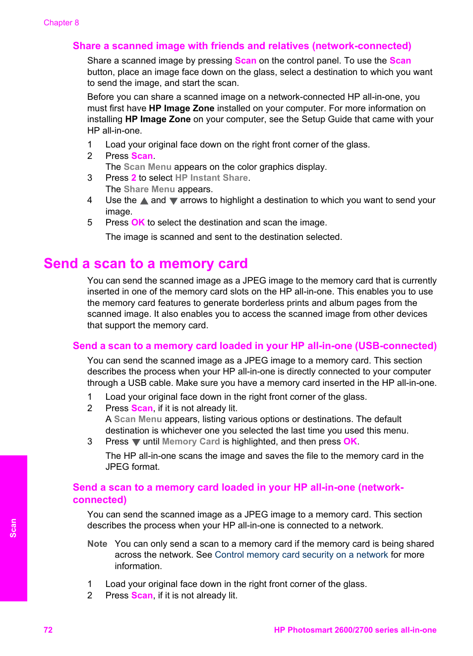 Send a scan to a memory card | HP 2600/2700 User Manual | Page 75 / 241