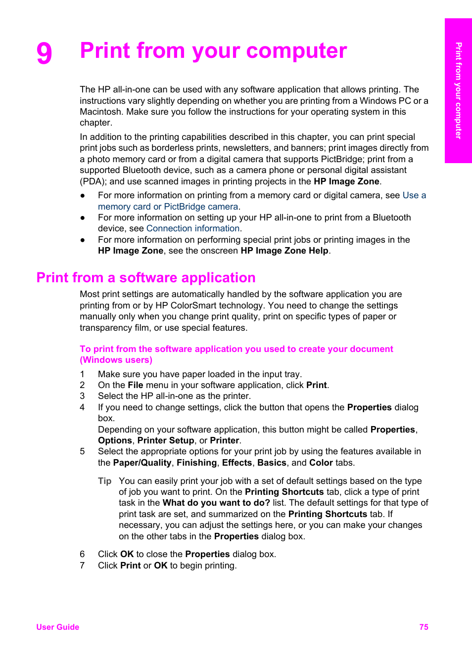 Print from your computer, Print from a software application | HP 2600/2700 User Manual | Page 78 / 241