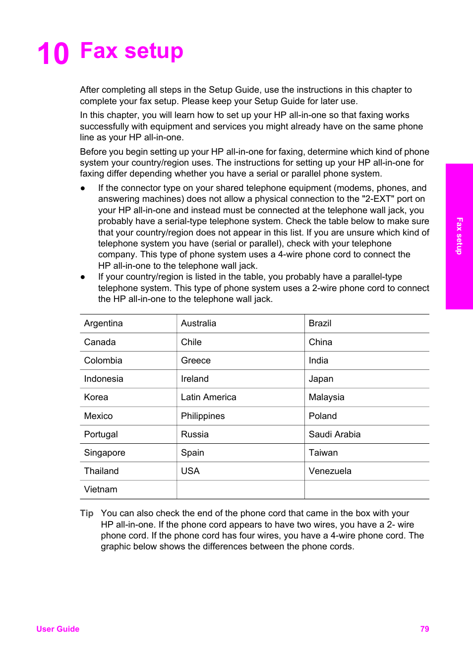 Fax setup, 10 fax setup | HP 2600/2700 User Manual | Page 82 / 241