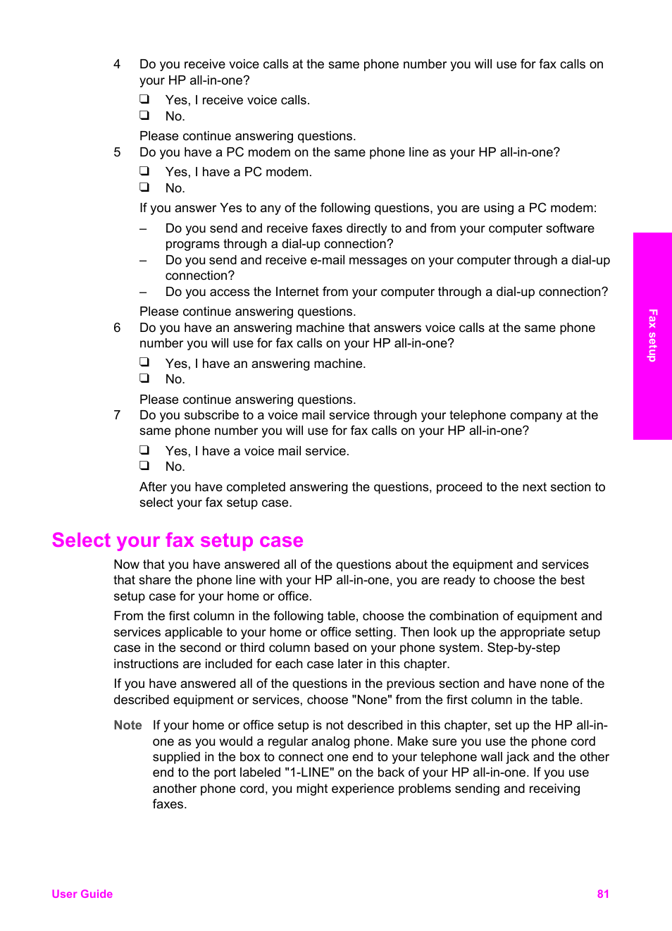 Select your fax setup case | HP 2600/2700 User Manual | Page 84 / 241