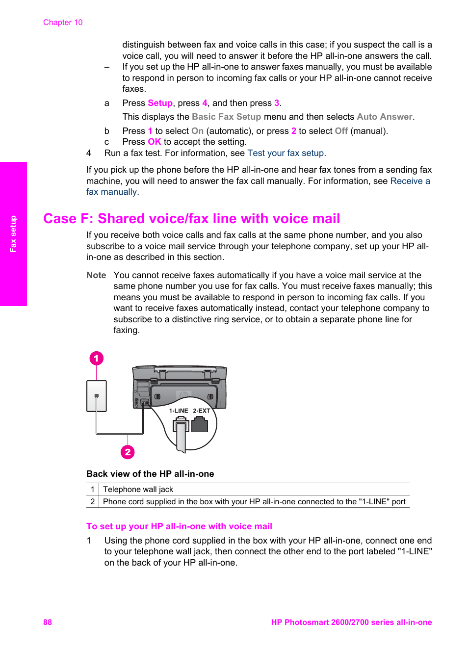 Case f: shared voice/fax line with voice mail | HP 2600/2700 User Manual | Page 91 / 241