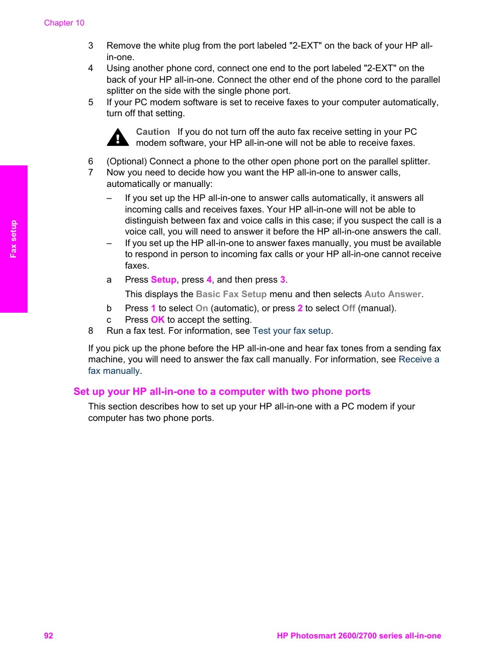 Set up your hp all-in-one to a computer, With two phone ports | HP 2600/2700 User Manual | Page 95 / 241
