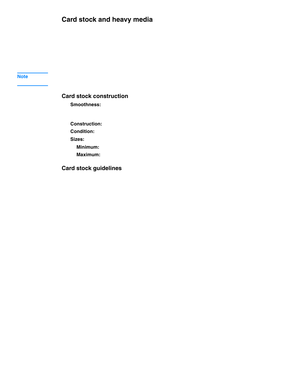 Card stock and heavy media, Card stock construction, Card stock guidelines | HP 1010 User Manual | Page 105 / 122