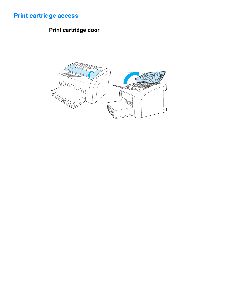 Print cartridge access, Print cartridge door | HP 1010 User Manual | Page 18 / 122