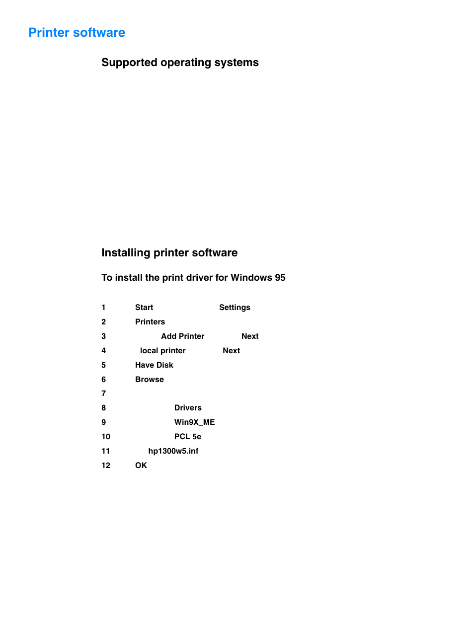 Printer software, Supported operating systems, Installing printer software | HP 1010 User Manual | Page 19 / 122