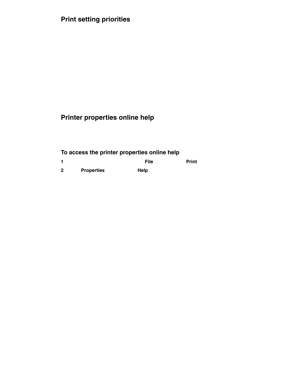 Print setting priorities, Printer properties online help | HP 1010 User Manual | Page 22 / 122