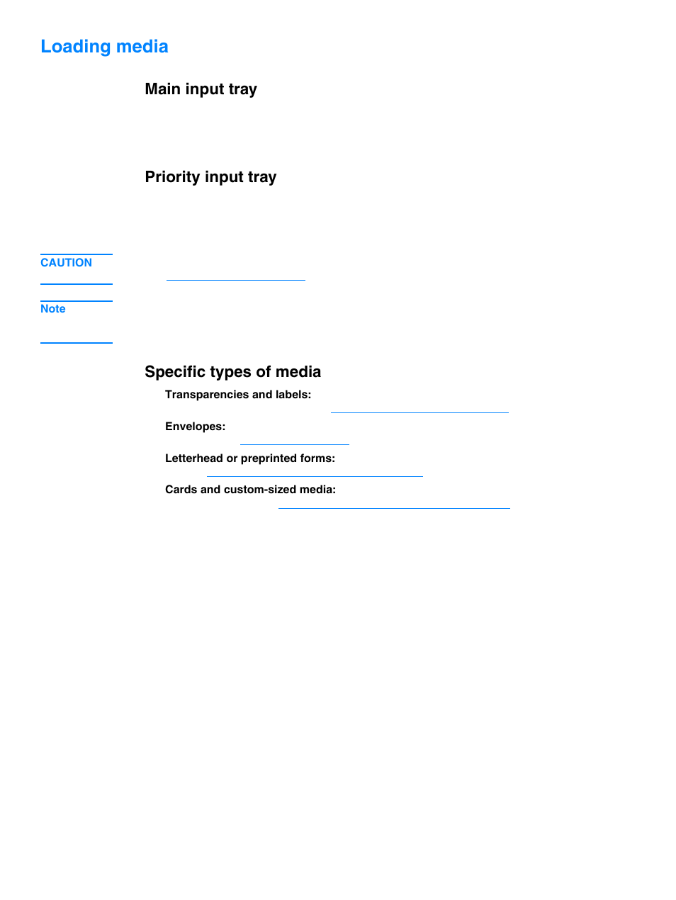 Loading media, Main input tray, Priority input tray | Specific types of media | HP 1010 User Manual | Page 29 / 122