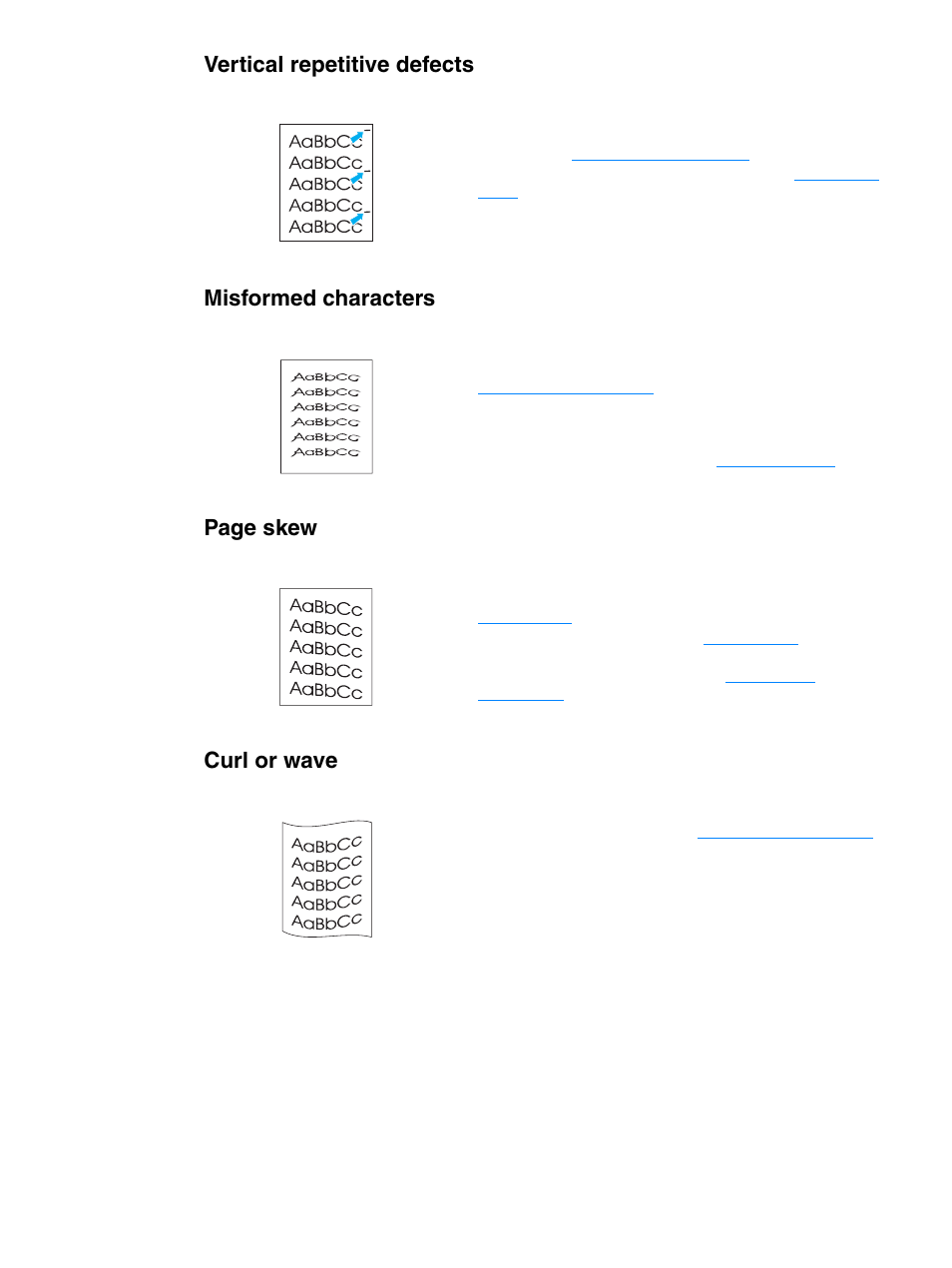 Vertical repetitive defects, Misformed characters, Curl or wave | HP 1010 User Manual | Page 75 / 122