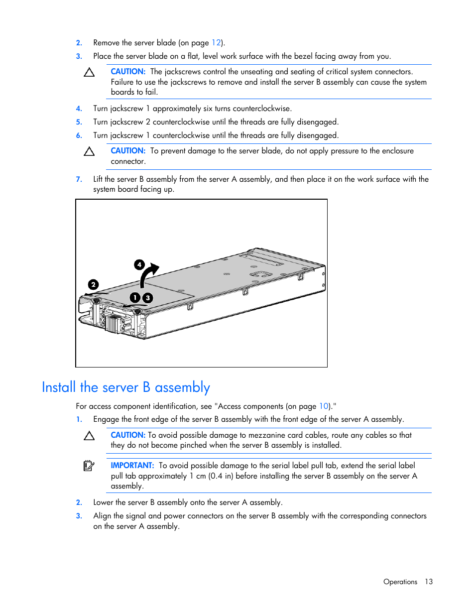 Install the server b assembly | HP BL2X220C User Manual | Page 13 / 82