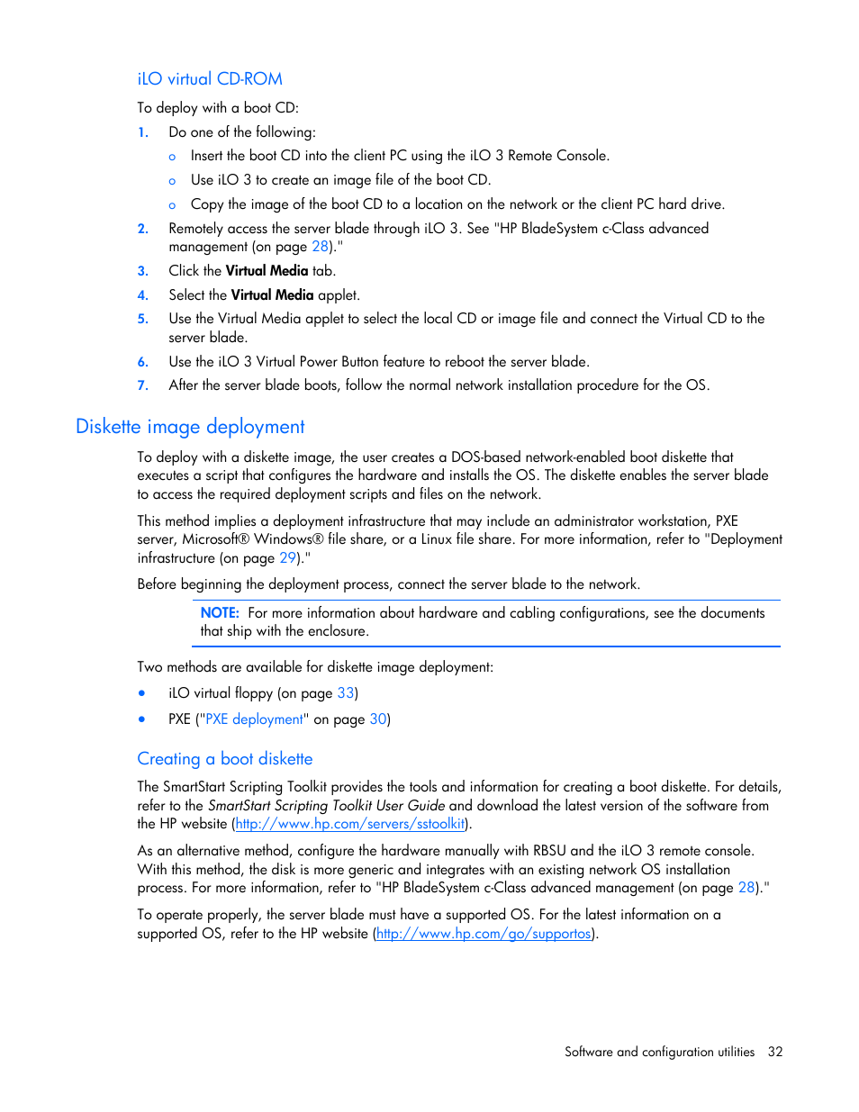 Ilo virtual cd-rom, Diskette image deployment, Creating a boot diskette | HP BL2X220C User Manual | Page 32 / 82