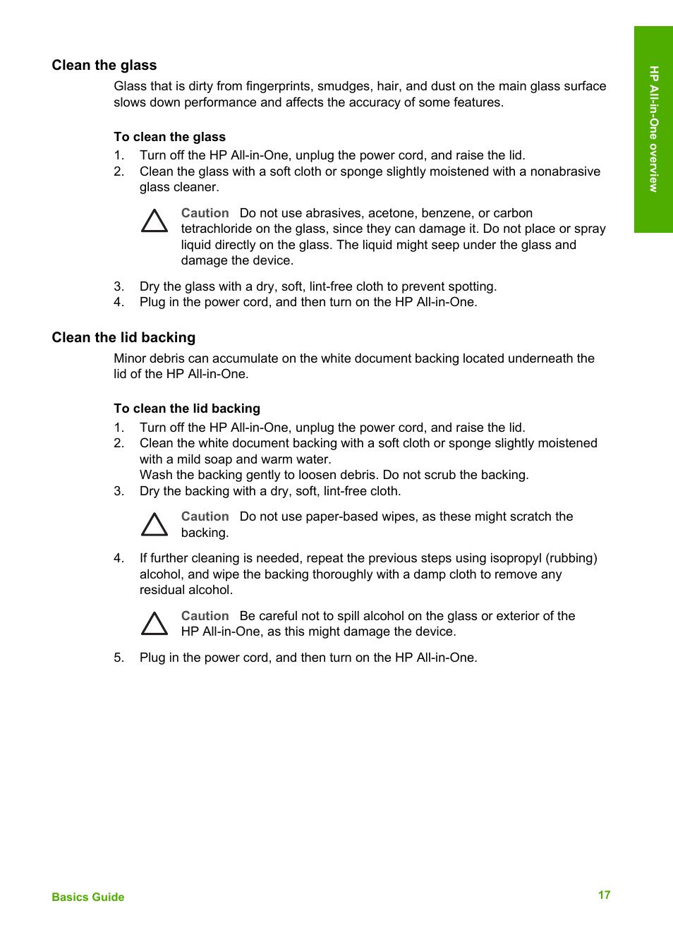 Clean the glass, Clean the lid backing | HP C4680 User Manual | Page 20 / 35