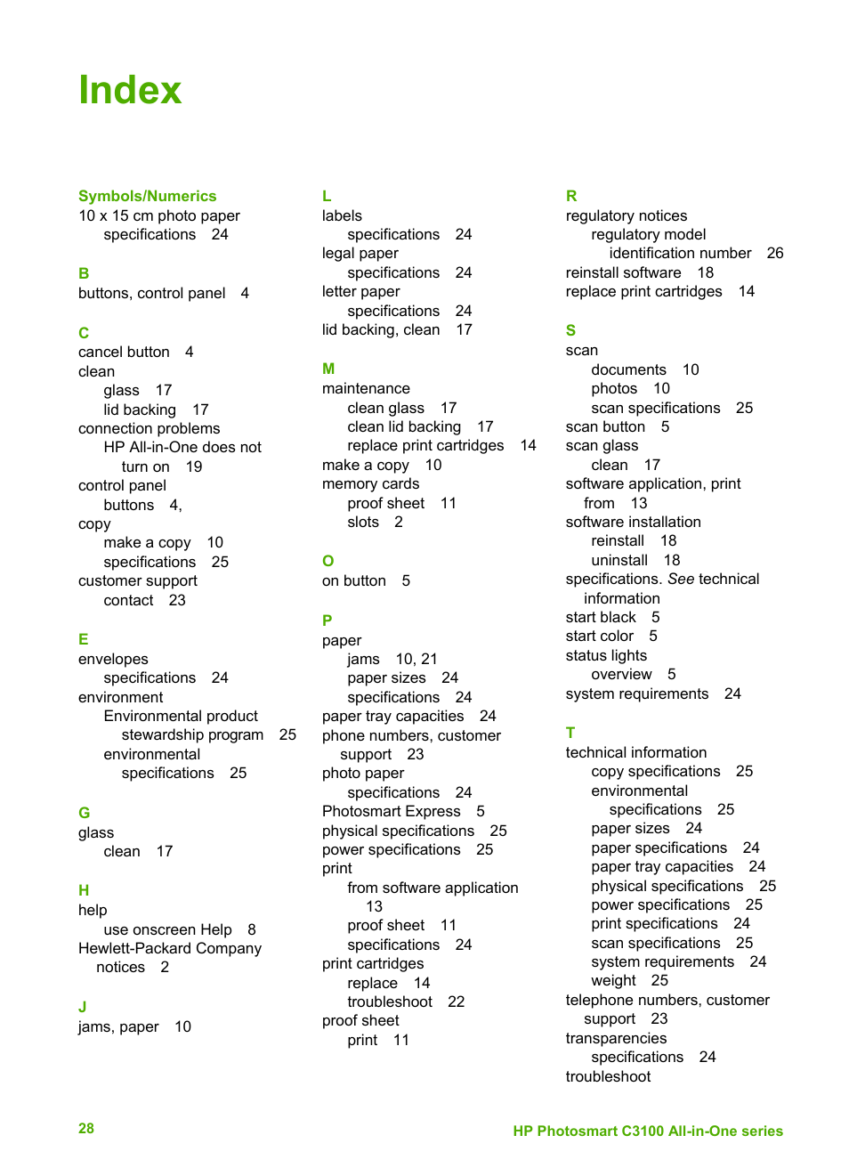 Index | HP C4680 User Manual | Page 31 / 35