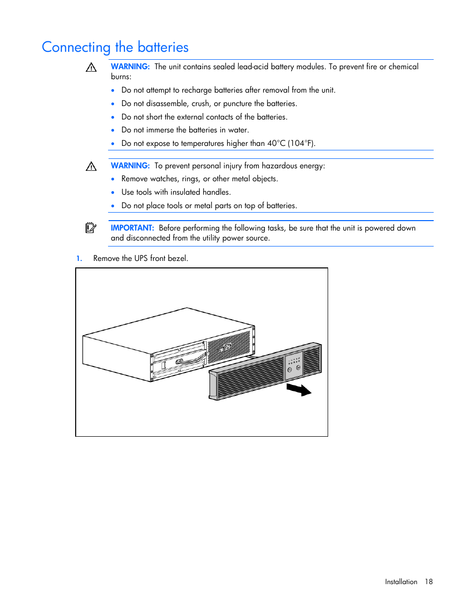 Connecting the batteries | HP T2200 User Manual | Page 18 / 55