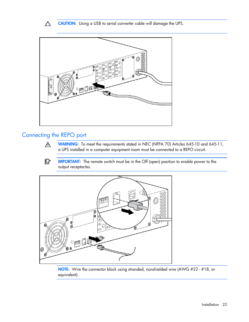 Connecting the repo port | HP T2200 User Manual | Page 22 / 55