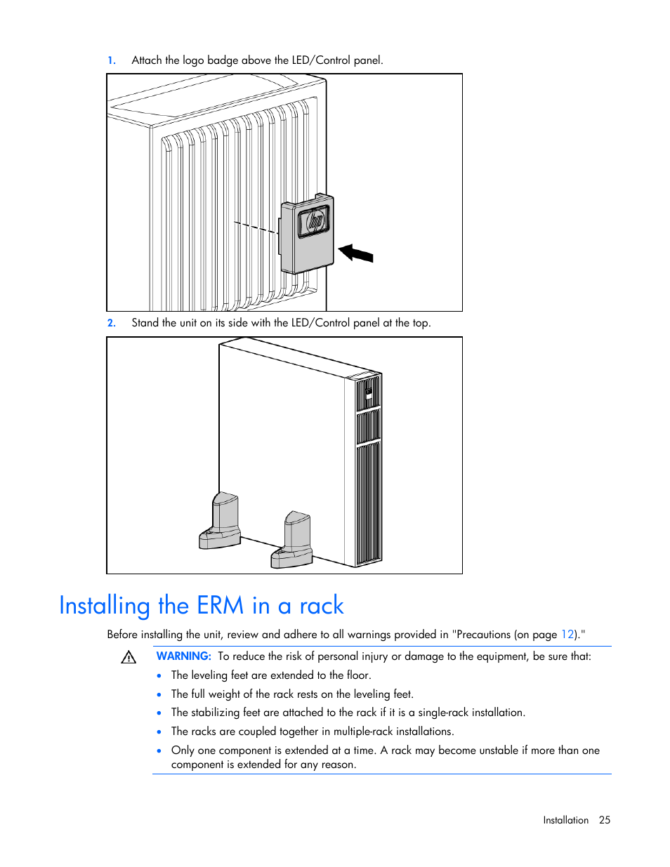 Installing the erm in a rack | HP T2200 User Manual | Page 25 / 55