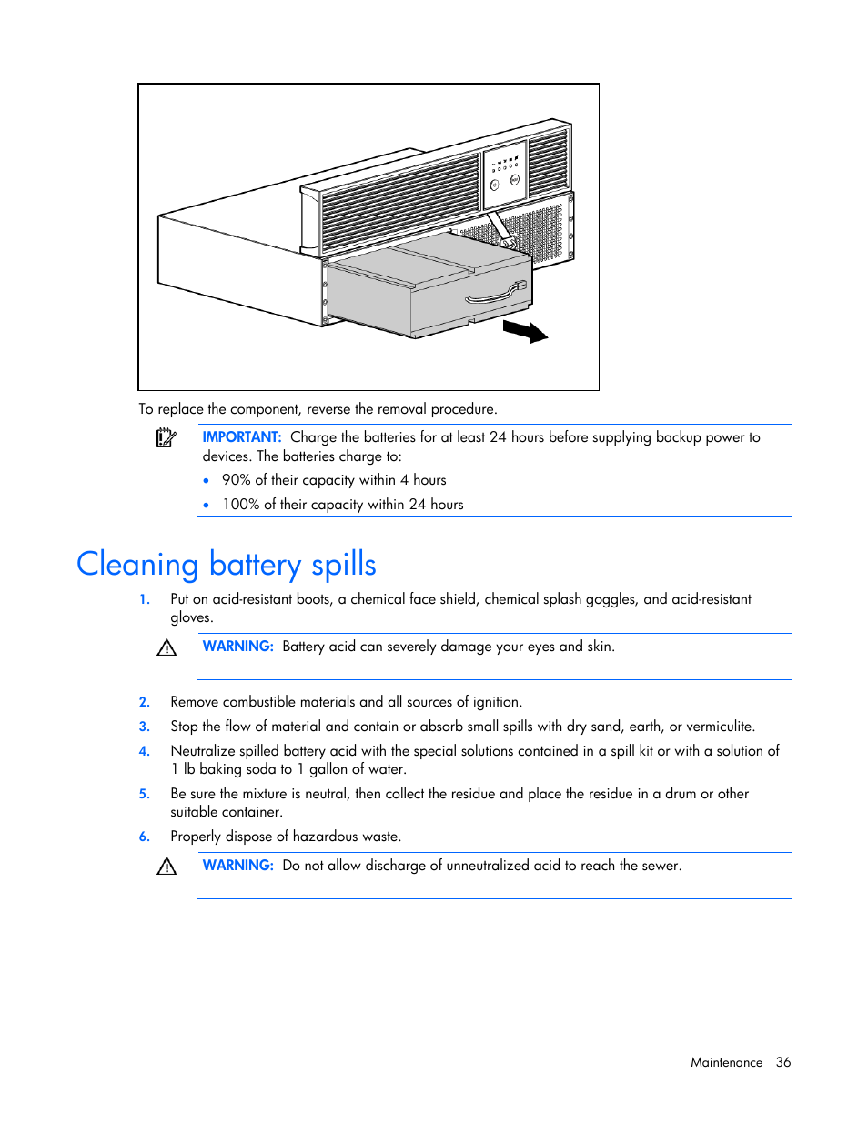 Cleaning battery spills | HP T2200 User Manual | Page 36 / 55