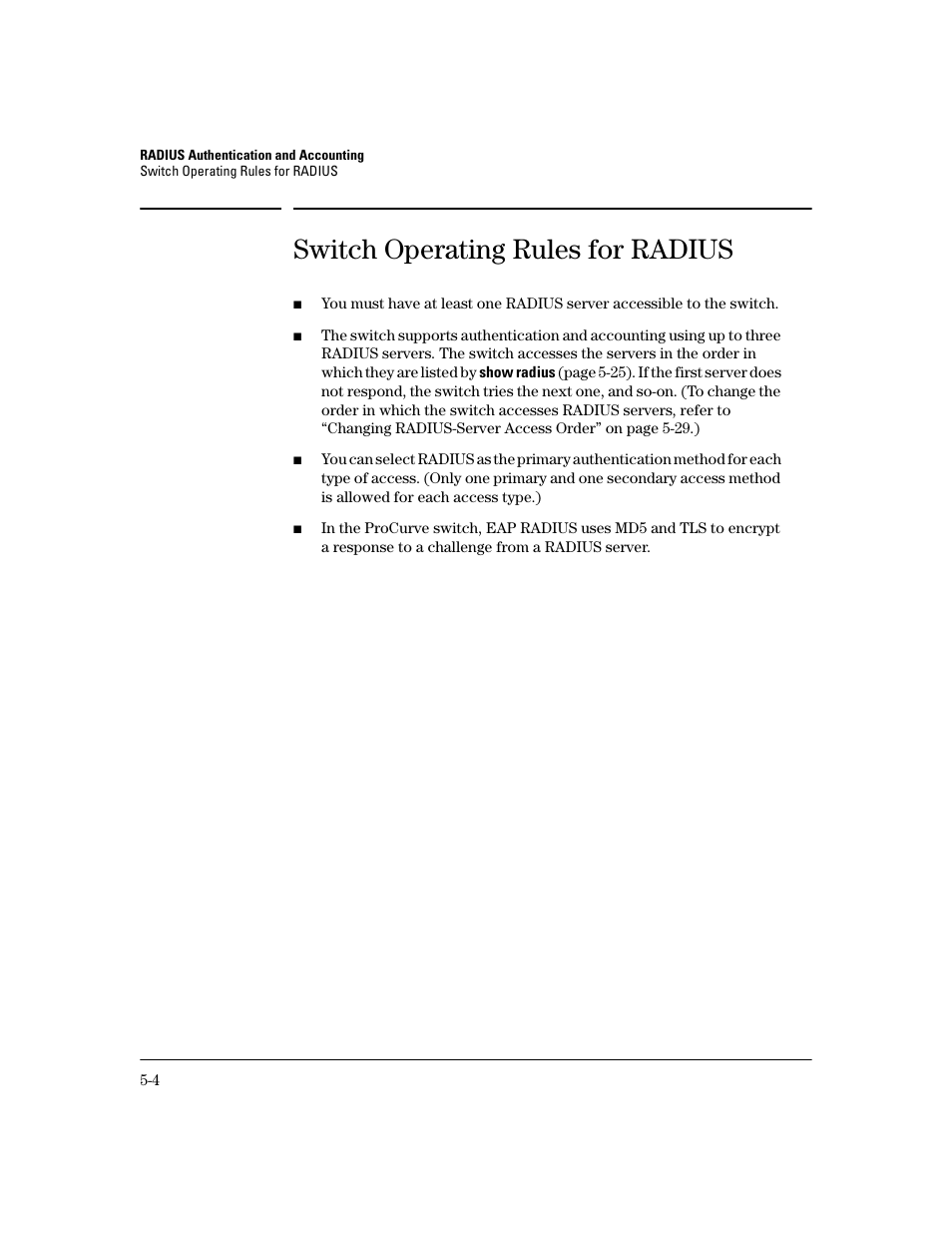 Switch operating rules for radius, Switch operating rules for radius -4 | HP 2600 Series User Manual | Page 104 / 306