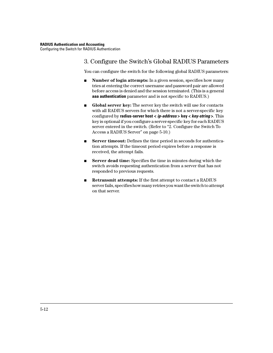 Configure the switch’s global radius parameters | HP 2600 Series User Manual | Page 112 / 306