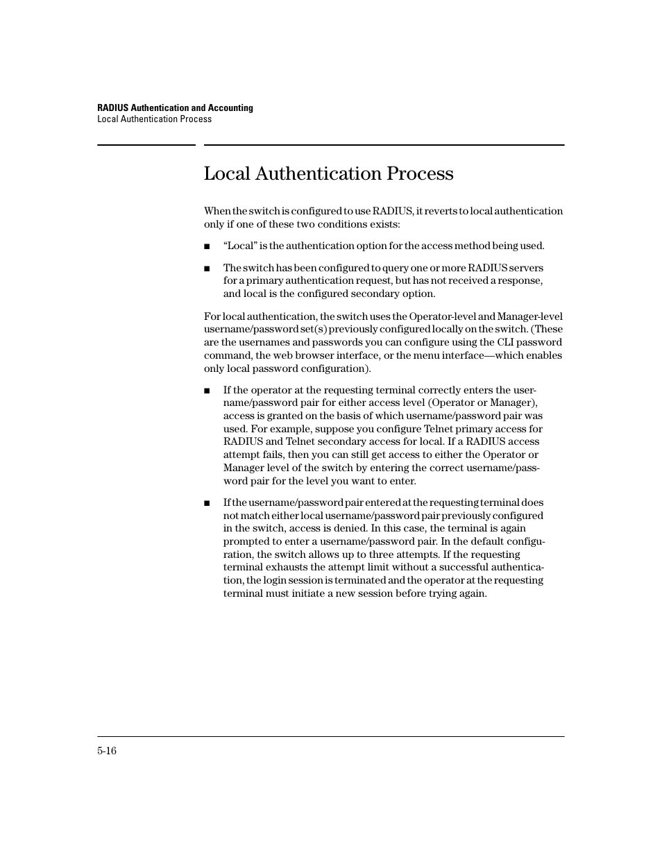 Local authentication process, Local authentication process -16 | HP 2600 Series User Manual | Page 116 / 306