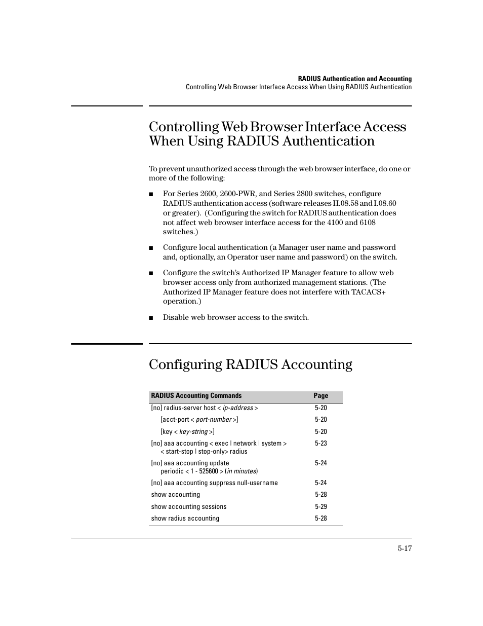 Configuring radius accounting, Configuring radius accounting -17 | HP 2600 Series User Manual | Page 117 / 306