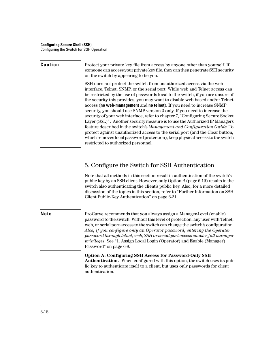 Configure the switch for ssh authentication, Configure the switch for ssh authentication -18 | HP 2600 Series User Manual | Page 150 / 306