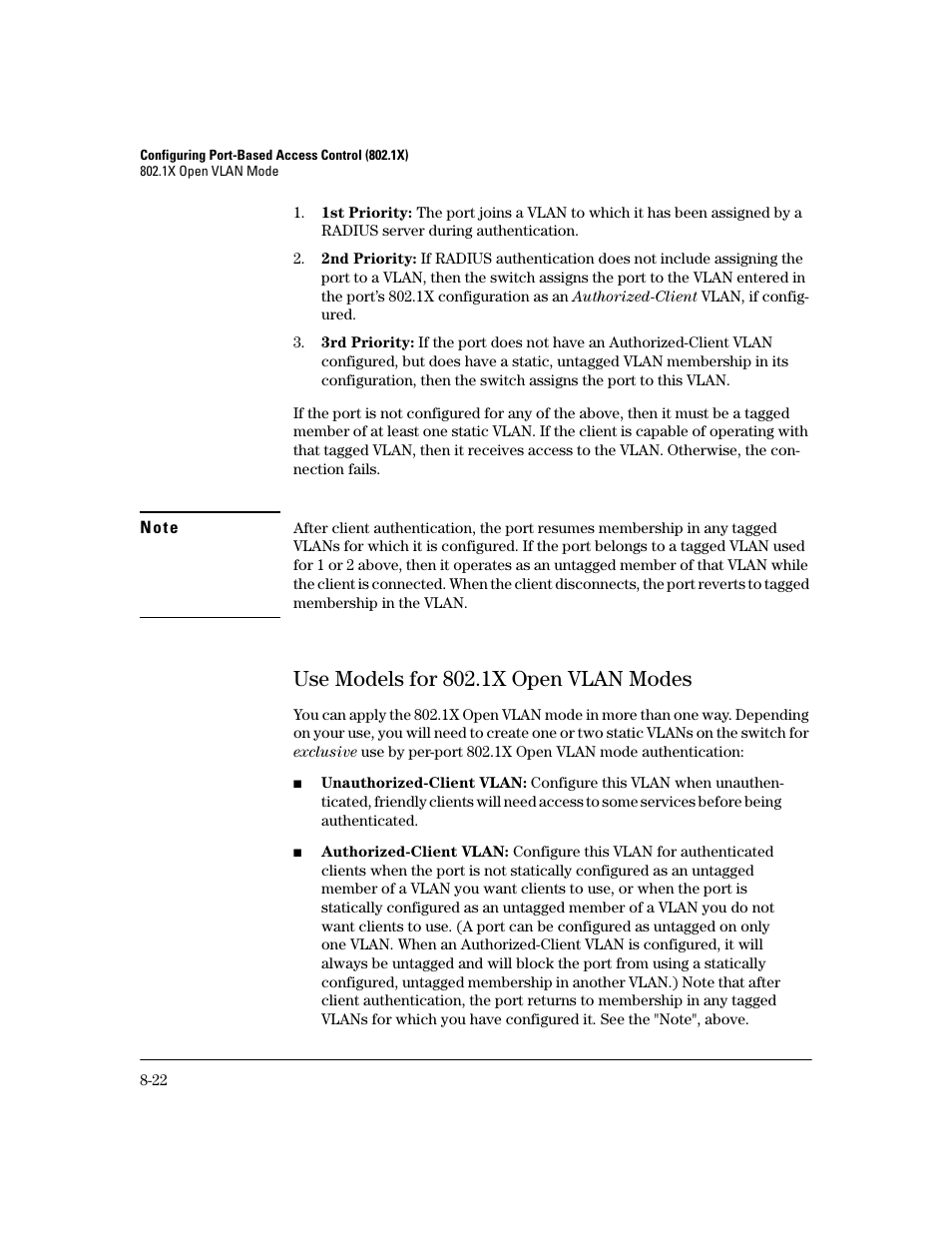 Use models for 802.1x open vlan modes, Use models for 802.1x open vlan modes -22 | HP 2600 Series User Manual | Page 204 / 306