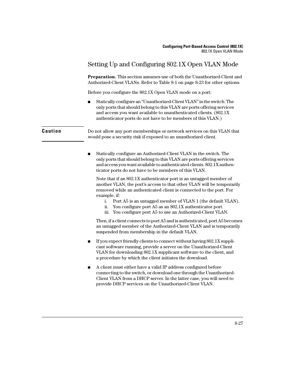 Setting up and configuring 802.1x open vlan mode | HP 2600 Series User Manual | Page 209 / 306