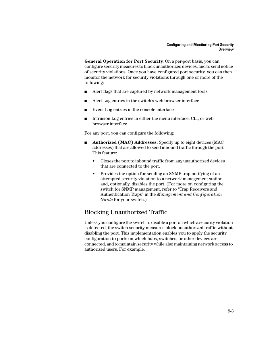 Blocking unauthorized traffic, Blocking unauthorized traffic -3 | HP 2600 Series User Manual | Page 233 / 306